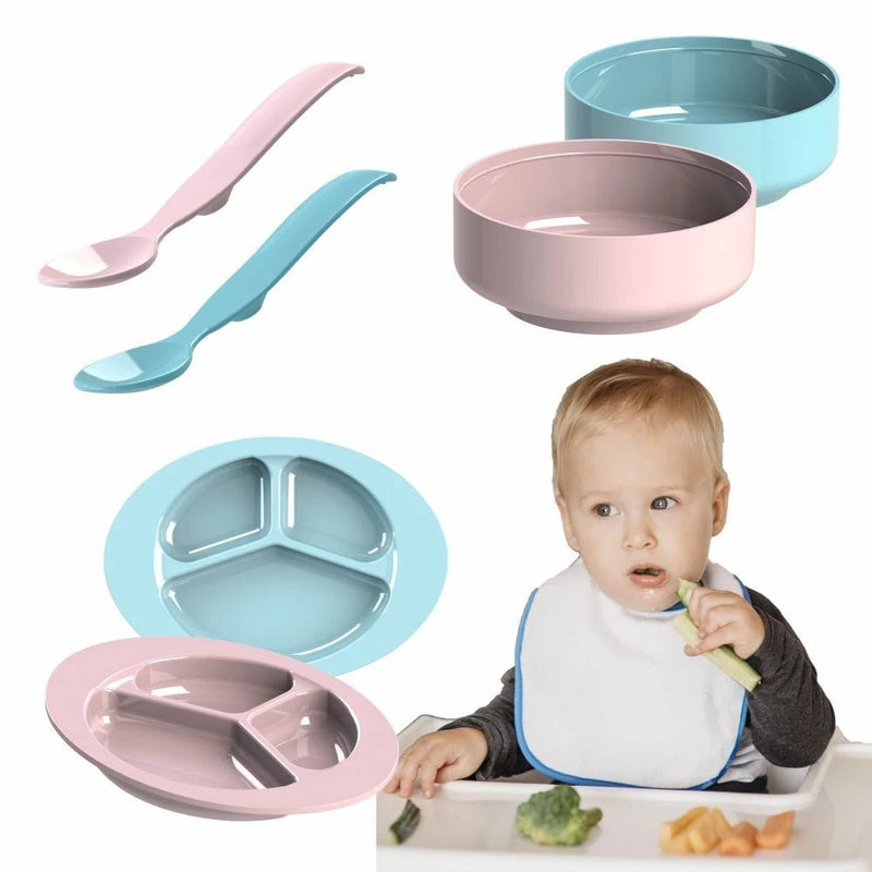 Kit Alimentação Bebê Pratinhos + Potinhos + Colheres Infantil 6 Peças - Tullipa Shop