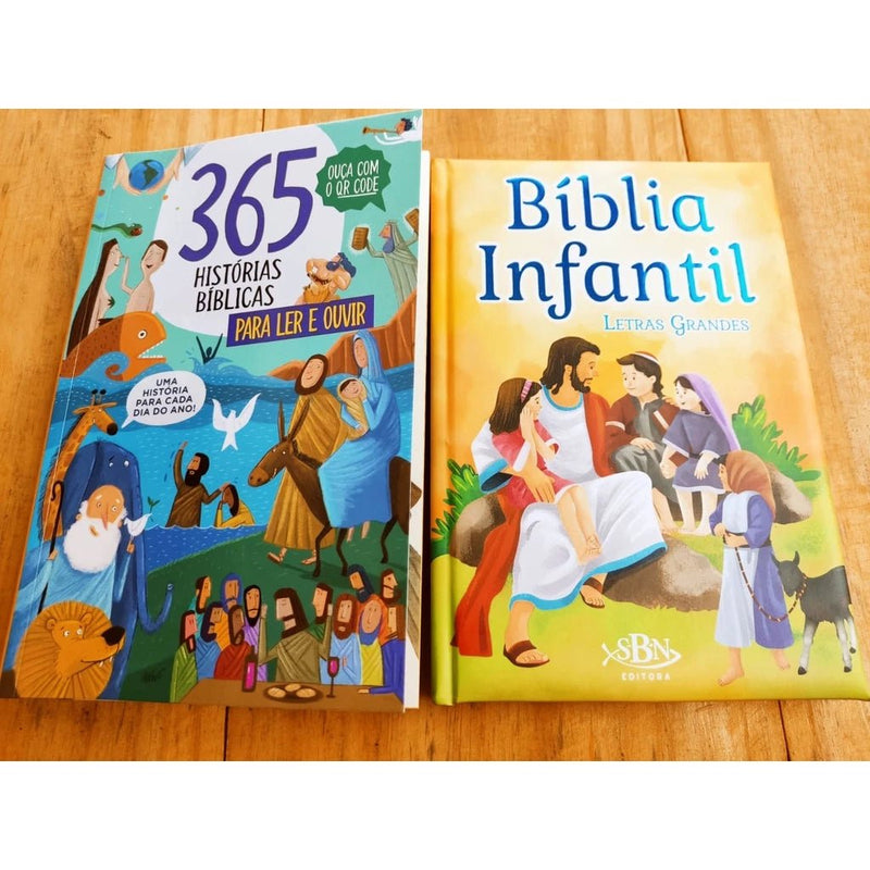 kit Bíblia infantil + 365 Histórias Bíblicas para Ler e Ouvir Pé da Letra - Tullipa Shop